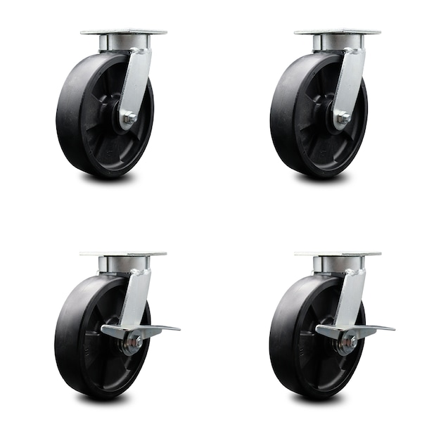 Service Caster 8 Inch Kingpinless Glass Filled Nylon Wheel Swivel Caster Set with 2 Brakes SCC SCC-KP30S820-GFNR-2-SLB-2 - main